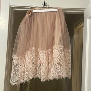 Blush pink tulle lace midi skirt